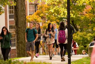 Students walking on the downtown campus.